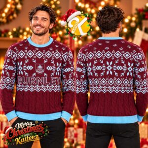 Burnley FC Xmas Cable Knit Jumper Christmas Ugly Sweater