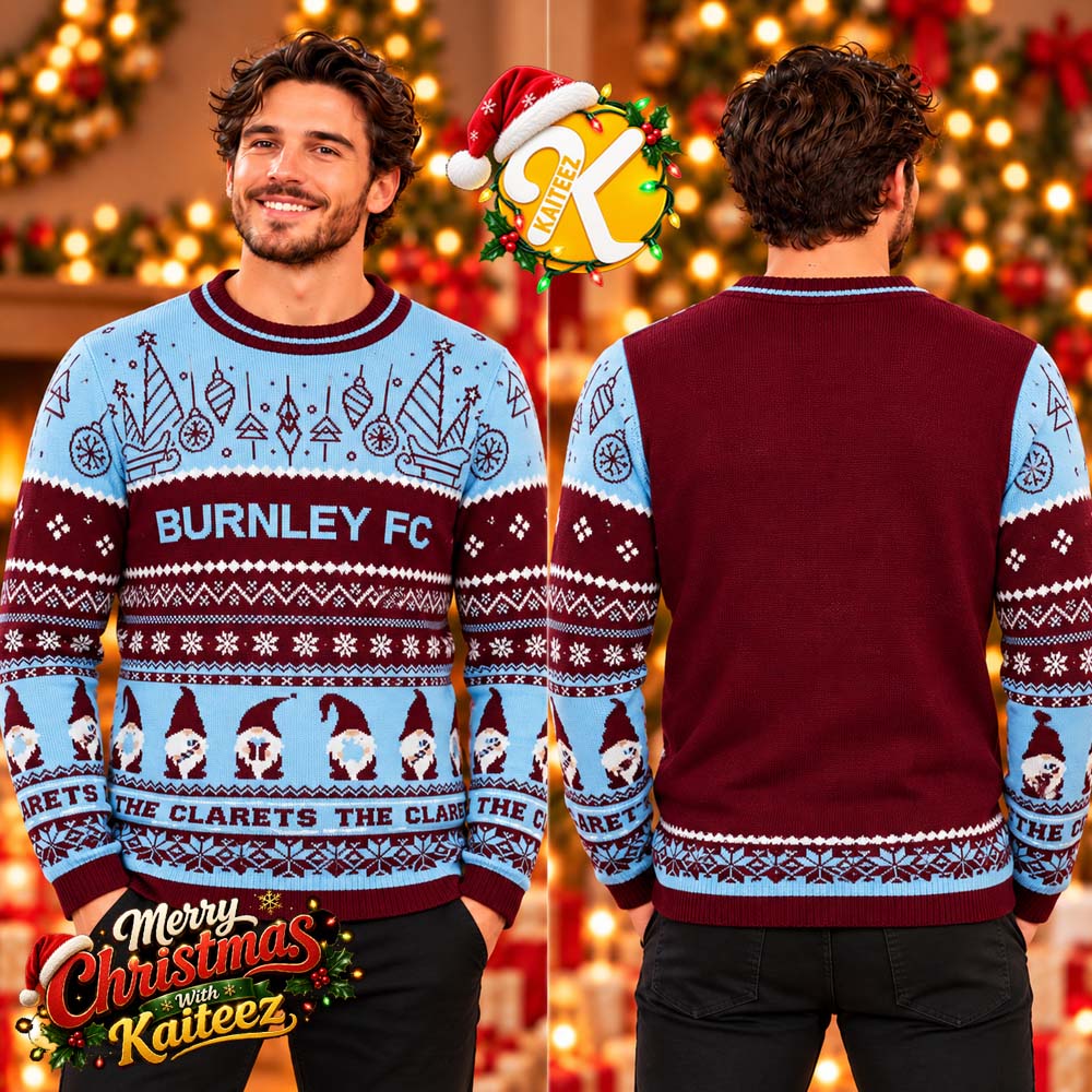 Burnley FC Xmas Jumper Gnome Wrap Christmas Ugly Sweater Burnley FC Xmas Jumper Gnome Wrap Christmas Ugly Sweater