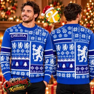 Chelsea FC Fairisle Blue Block Christmas Jumper Ugly Sweater