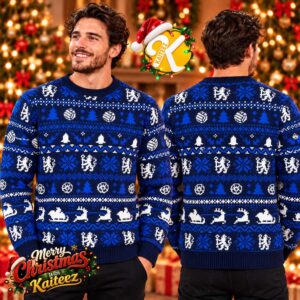 Chelsea FC Fairisle White Reindeer Christmas Jumper Ugly Sweater