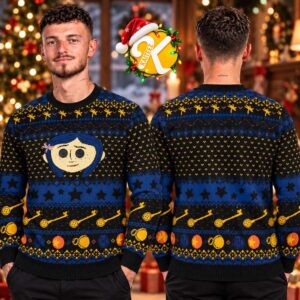 Coraline Button Eyes Holiday Keys Star Ugly Christmas Sweater