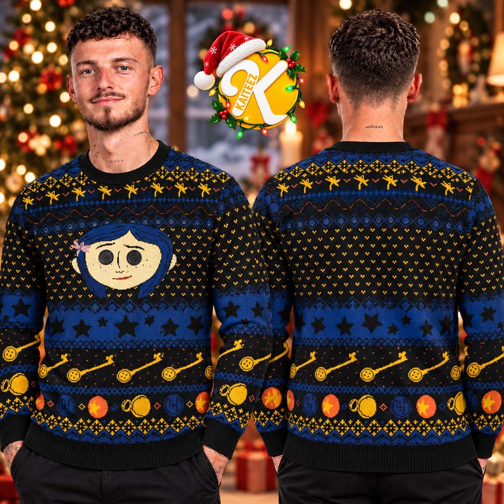 Coraline Button Eyes Holiday Keys Star Ugly Christmas Sweater Coraline Button Eyes Holiday Keys Star Ugly Christmas Sweater