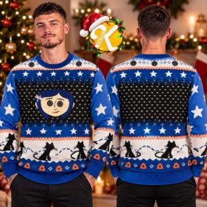 Coraline Button Eyes With Cat Ugly Christmas Sweater