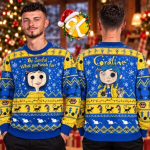 Coraline Crying Blood Be Careful What You Wish For Ugly Christmas Sweater