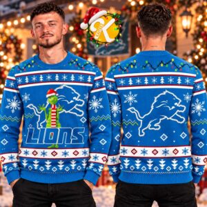 Detroit Lions NFL Christmas Ugly Sweater Print Funny Grinch Show Your Team Spirit