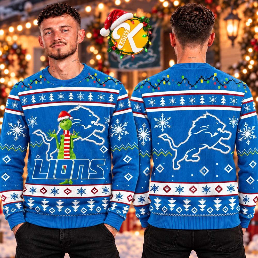 Detroit Lions NFL Christmas Ugly Sweater Print Funny Grinch Show Your Team Spirit Detroit Lions NFL Christmas Ugly Sweater Print Funny Grinch Show Your Team Spirit