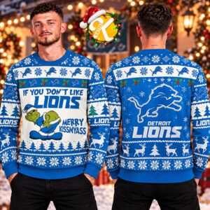 Detroit Lions NFL Grinch Merry Kissmyass Ugly Christmas Sweater