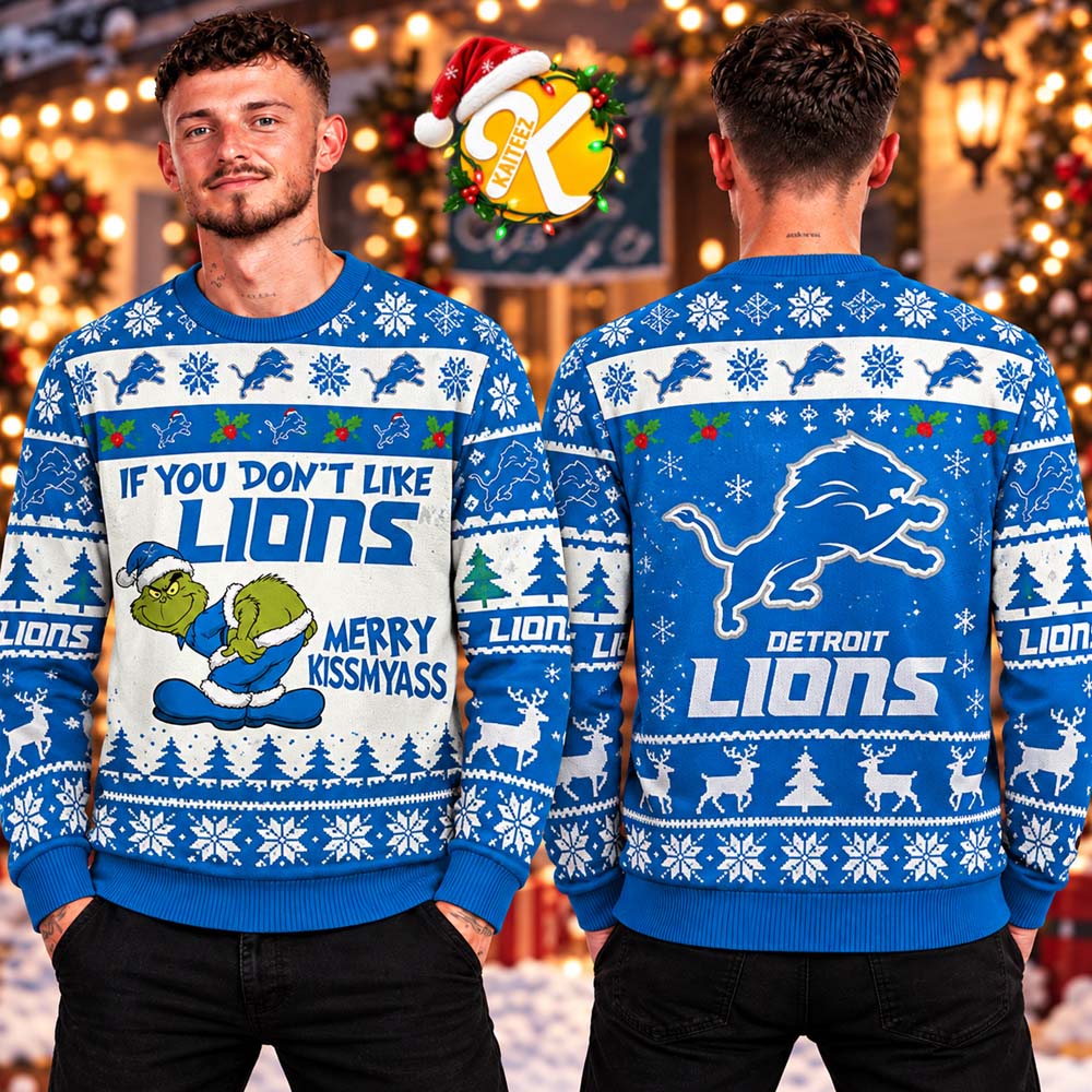 Detroit Lions NFL Grinch Merry Kissmyass Ugly Christmas Sweater Detroit Lions NFL Grinch Merry Kissmyass Ugly Christmas Sweater