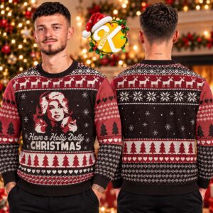 Dolly Parton With Reindeer And Trees Christmas Ugly Sweater