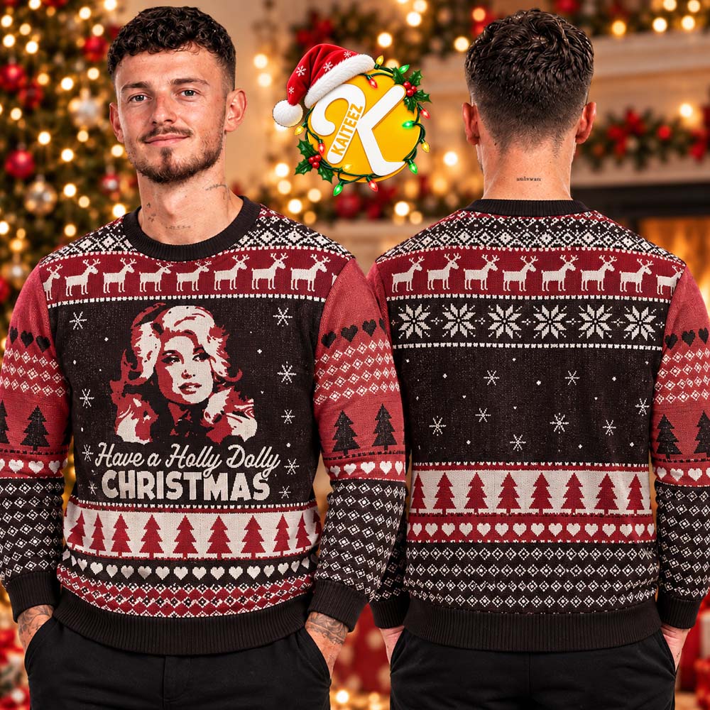 Dolly Parton With Reindeer And Trees Christmas Ugly Sweater Dolly Parton With Reindeer And Trees Christmas Ugly Sweater