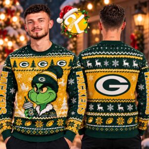 Green Bay Packers NFL The Grinch Drink Coffee Ugly Sweater