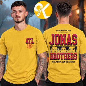 Jonas Brothers Merch Burning Up All Over Again Atlanta GA City Gold Two Sided Unisex T-Shirt