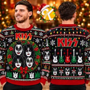 Kiss Band Holiday Guitar Wreath Ugly Christmas Sweater