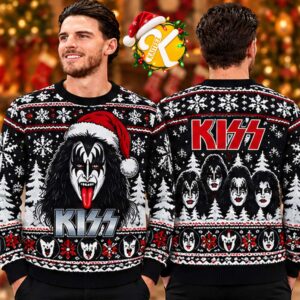 Kiss Band Santa Face Black Ugly Christmas Sweater