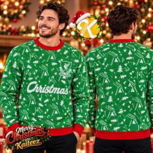 Liverpool LFC Retro Green And Red Christmas Jumper Ugly Sweater