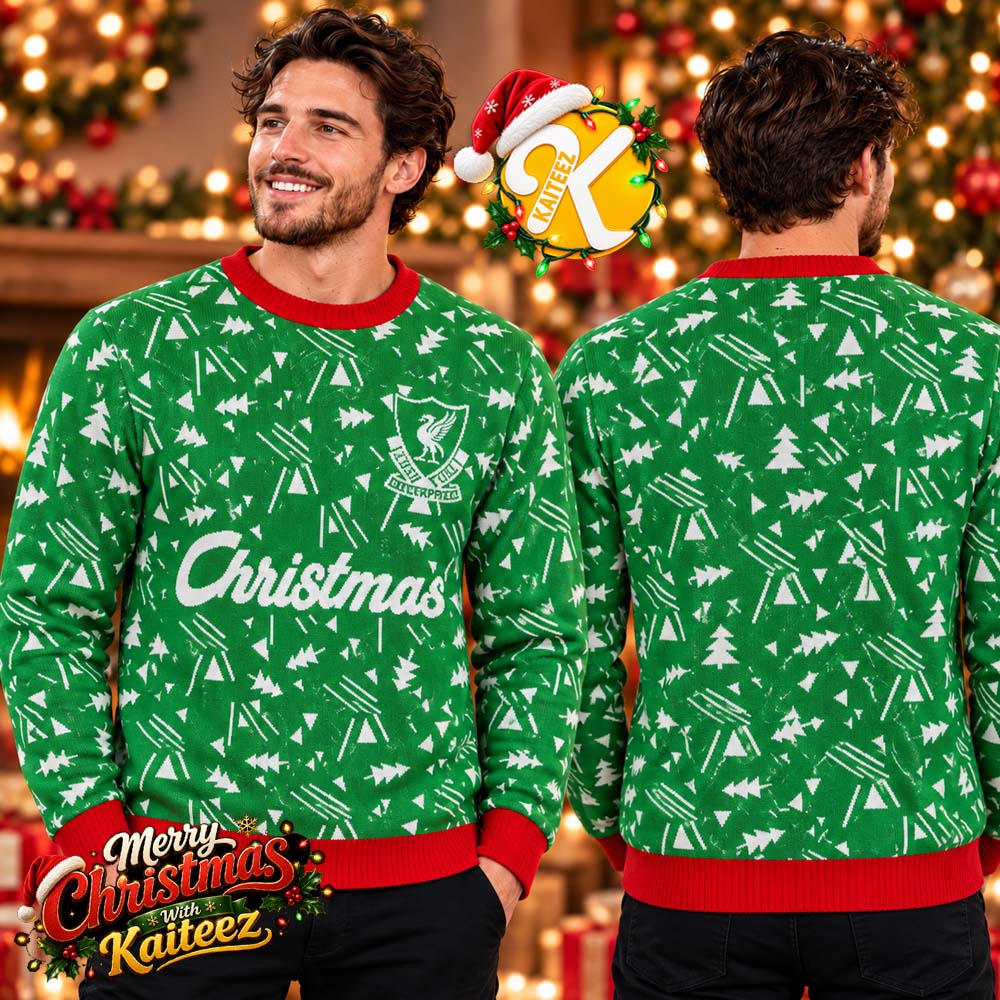 Liverpool LFC Retro Green And Red Christmas Jumper Ugly Sweater Liverpool LFC Retro Green And Red Christmas Jumper Ugly Sweater