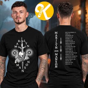 Marilyn Manson Merch Freaks On Tour 2026 With Rob Zombie Skull Knife Tour Dates Two Sided Unisex T-Shirt