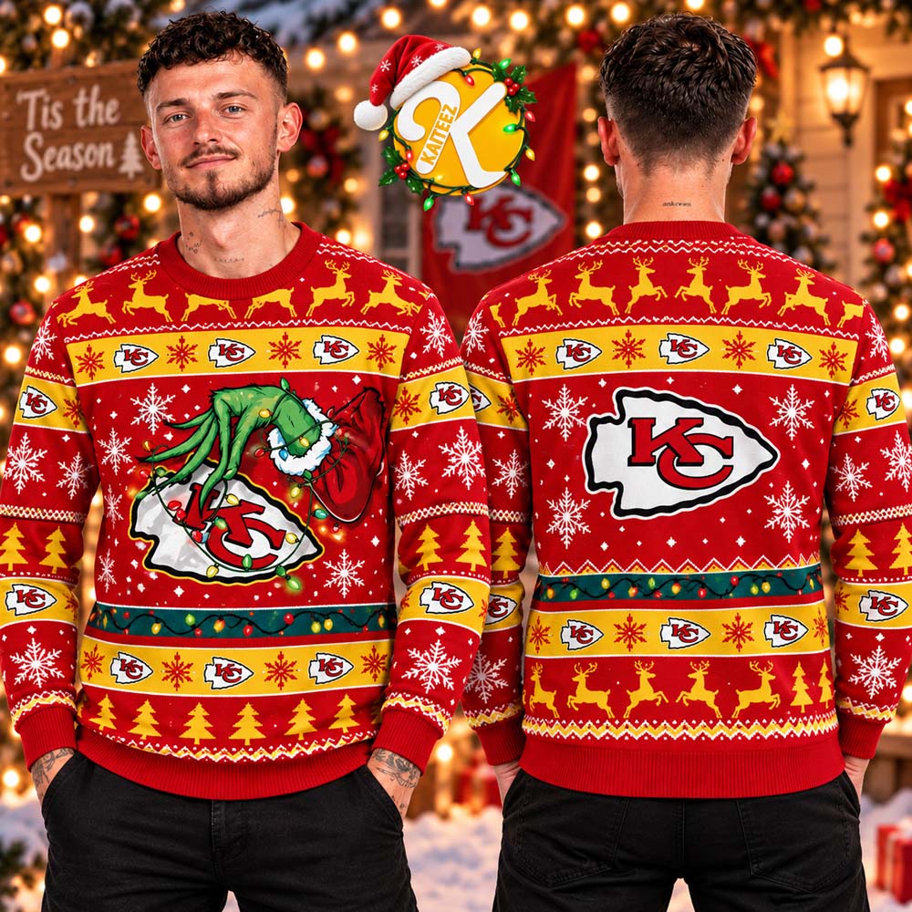 NFL Kansas City Chiefs Ugly Sweater The Hand Of Grinch Ugly Christmas Sweater NFL Kansas City Chiefs Ugly Sweater The Hand Of Grinch Ugly Christmas Sweater