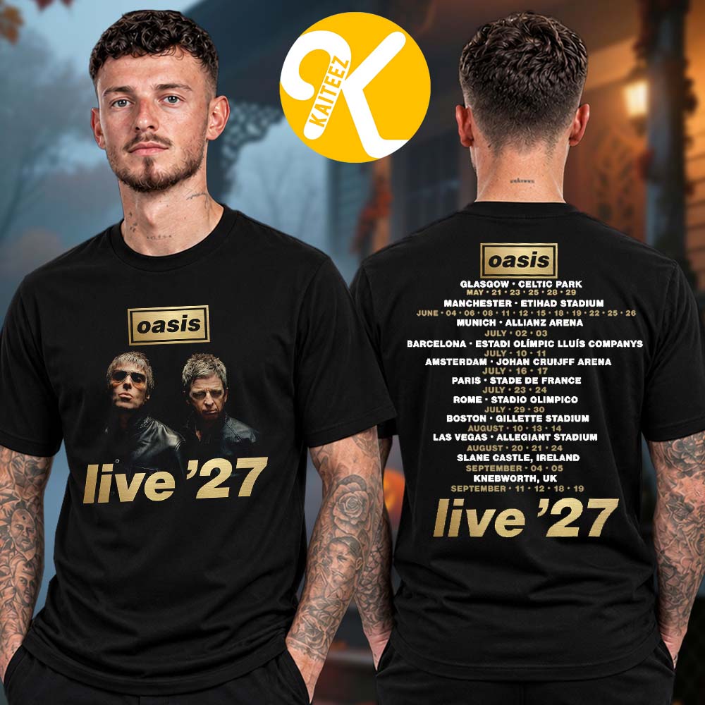 Oasis Live 27 Photo Tour Dates Two Sided Unisex T-Shirt Oasis Live 27 Photo Tour Dates Two Sided Unisex T-Shirt