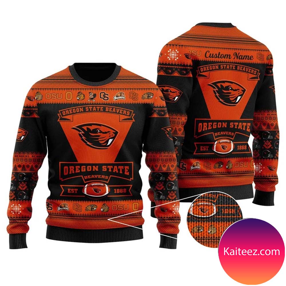 Oregon State Beavers Football Team Logo Personalized Christmas Ugly Sweater Oregon State Beavers Football Team Logo Personalized Christmas Ugly Sweater