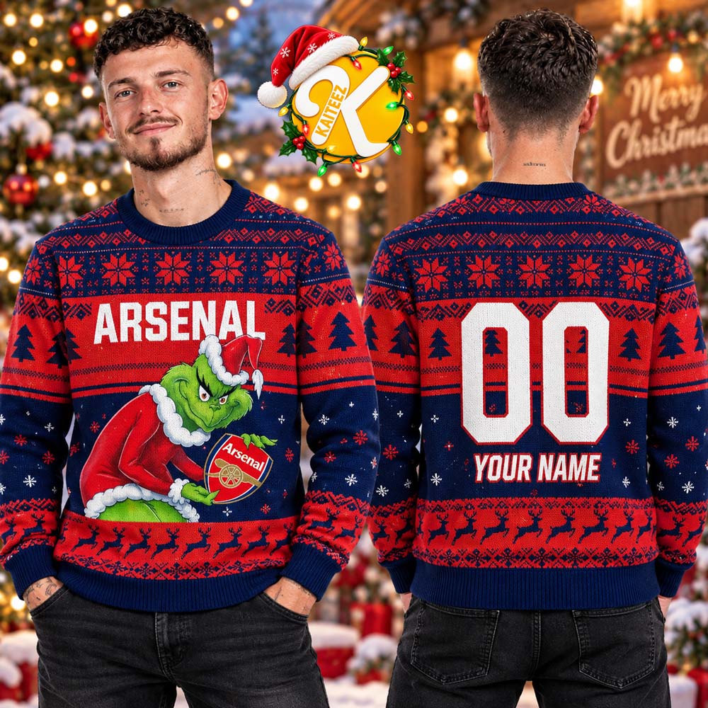 Personalized EPL Arsenal Grinch Ugly Sweater All Over Print For Fan Limited Edition Ugly Sweater Personalized EPL Arsenal Grinch Ugly Sweater All Over Print For Fan Limited Edition Ugly Sweater