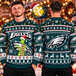 Philadelphia Eagles Print Funny Grinch Show Your Team Spirit Ugly Christmas Sweater