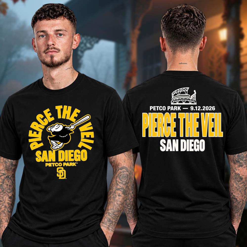 Pierce The Veil San Diego CA Exclusive Event Tee At Petco Park In San Diego CA On September 12 2026 Logo Two Sided Unisex T-Shirt Pierce The Veil San Diego CA Exclusive Event Tee At Petco Park In San Diego CA On September 12 2026 Logo Two Sided Unisex T-Shirt