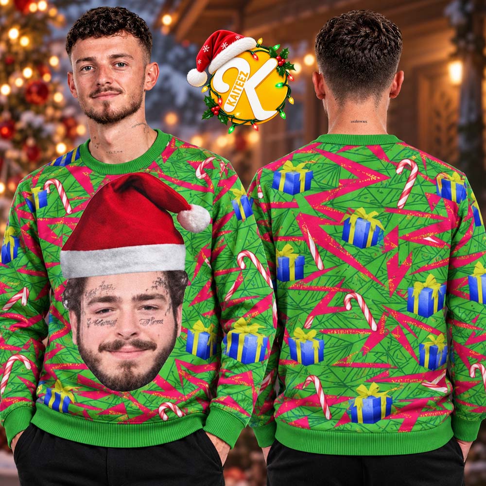 Post Malone With Santa Hat Christmas Ugly Sweater Post Malone With Santa Hat Christmas Ugly Sweater