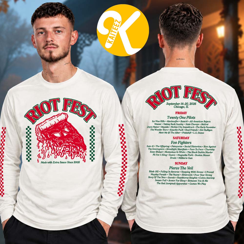 Riot Fest 2026 Merch In Chicago IL On September 18-20 2026 Pizza Lineup Unisex Long Sleeve Riot Fest 2026 Merch In Chicago IL On September 18-20 2026 Pizza Lineup Unisex Long Sleeve