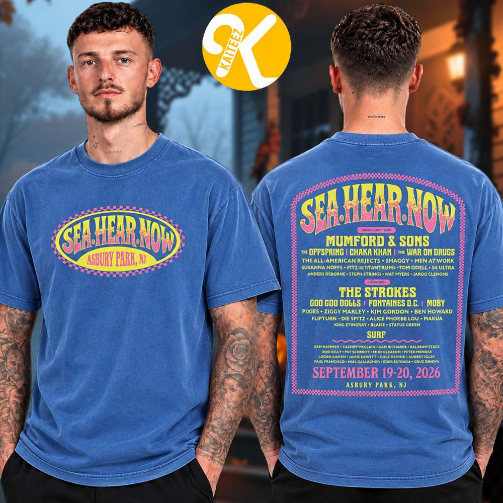 Sea.Hear.Now Festvival 2026 Merch In Asbury Park NJ On September 19 20 2026 Asbury Lineup Two Sided Unisex T-Shirt Sea.Hear.Now Festvival 2026 Merch In Asbury Park NJ On September 19 20 2026 Asbury Lineup Two Sided Unisex T-Shirt