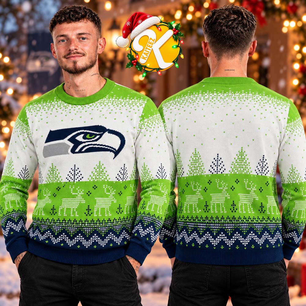 Seattle Seahawks NFL Big Logo Knit Ugly Christmas Sweater Seattle Seahawks NFL Big Logo Knit Ugly Christmas Sweater