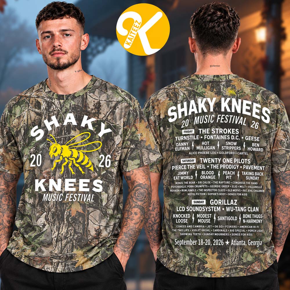 Shaky Knees Festival 2026 Merch At Piedmont Park In Atlanta GA On September 18-20 2026 Camo Lineup Unisex T-Shirt Shaky Knees Festival 2026 Merch At Piedmont Park In Atlanta GA On September 18-20 2026 Camo Lineup Unisex T-Shirt
