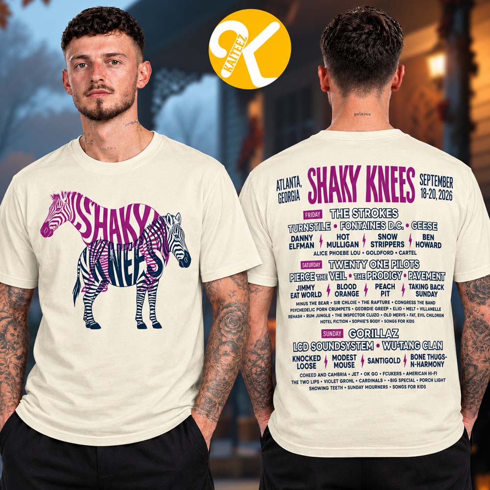 Shaky Knees Festival 2026 Merch At Piedmont Park In Atlanta GA On September 18-20 2026 Zebra Lineup Unisex T-Shirt Shaky Knees Festival 2026 Merch At Piedmont Park In Atlanta GA On September 18-20 2026 Zebra Lineup Unisex T-Shirt
