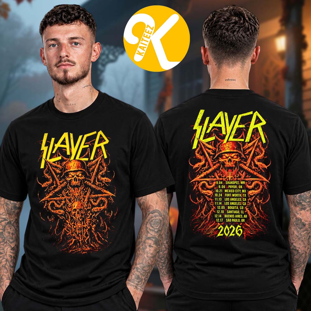 Slayer Merch World Tour 2026 Inferno Tour Dates Two Sided Unisex T-Shirt Slayer Merch World Tour 2026 Inferno Tour Dates Two Sided Unisex T-Shirt