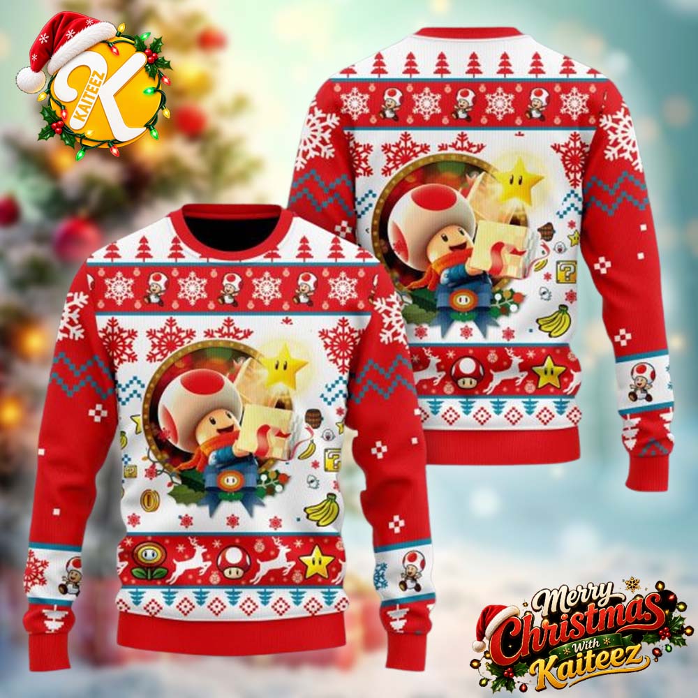 Super Mario Toad Ugly Christmas Sweater Super Mario Toad Ugly Christmas Sweater