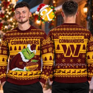 Washington Commanders NFL Christmas Grinch Knitted Sweater