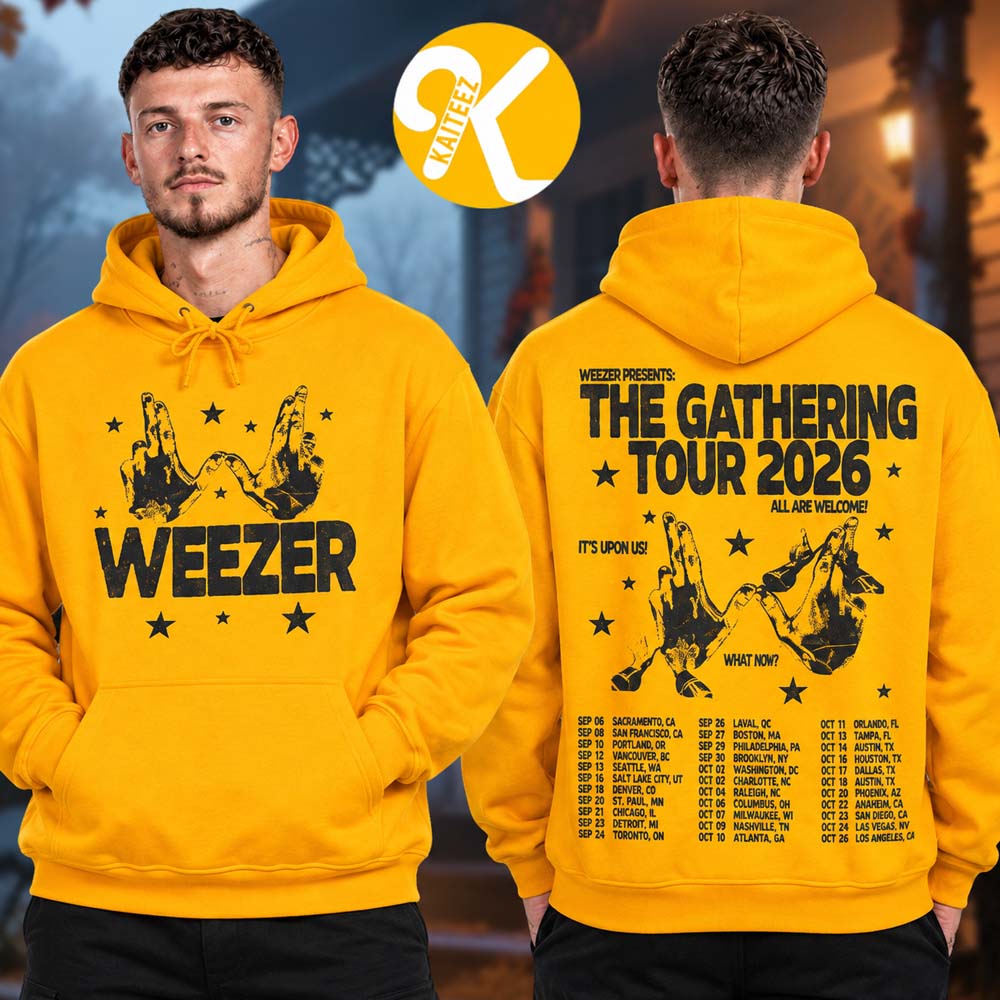 Weezer Merch The Gathering North America Tour 2026 Logo Tour Dates Gold Unisex Hoodie Weezer Merch The Gathering North America Tour 2026 Logo Tour Dates Gold Unisex Hoodie