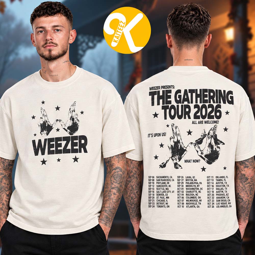 Weezer Merch The Gathering North America Tour 2026 Weezer Present Tour Dates Two Sided Unisex T-Shirt Weezer Merch The Gathering North America Tour 2026 Weezer Present Tour Dates Two Sided Unisex T-Shirt