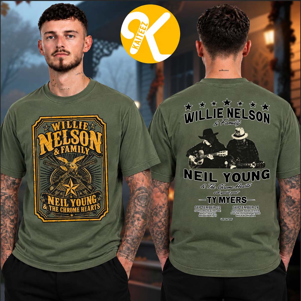 Willie Nelson & Family And Neil Young & The Chrome Hearts 2026 Event Two Sided Unisex T-Shirt Willie Nelson & Family And Neil Young & The Chrome Hearts 2026 Event Two Sided Unisex T-Shirt