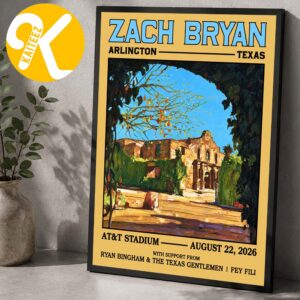 Zach Bryan Arlington TX Event Poster At AT &T Stadium In Arlington TX On August 22 2026 Home Decor Poster Canvas