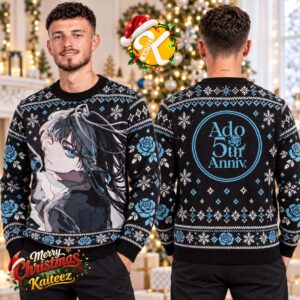 Ado 5th Anniversary Blue Eye Portrait Black Ugly Christmas Sweater