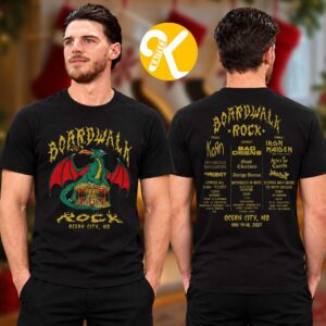 Boardwalk Rock 2027 Festival Merch At Ocean City Inlet In Ocean City Maryland On May 14-16 2027 Dragon Lineup Two Sided Unisex T-Shirt