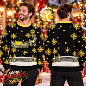 Borussia Dortmund BVB 09 Christmas Reindeer Sleigh Snowflake Stadium Ugly Christmas Sweater