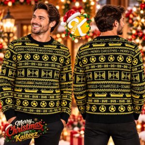 Borussia Dortmund BVB 09 Merry Christmas Schwarzgelb Football Pattern Ugly Christmas Sweater
