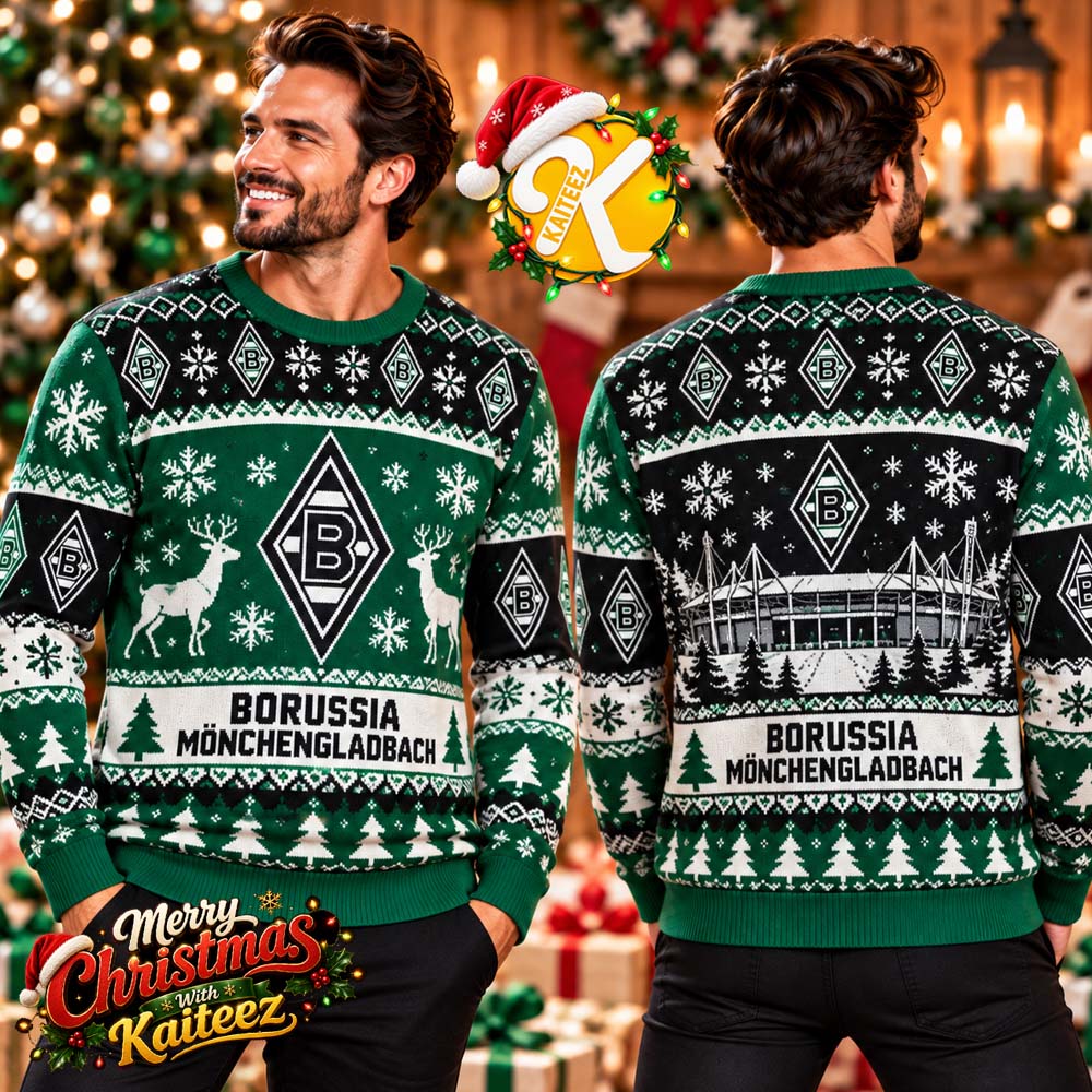 Borussia Monchengladbach Green Reindeer Snowflake Ugly Christmas Sweater Borussia Monchengladbach Green Reindeer Snowflake Ugly Christmas Sweater