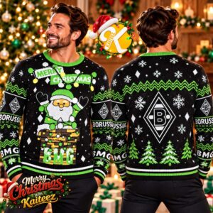 Borussia Monchengladbach Merry Christmas Santa Claus Black Green Ugly Christmas Sweater
