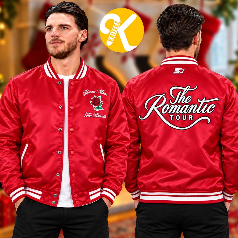 Bruno Mars Merch The Romantic Tour 2026 Red Baseball Jacket Bruno Mars Merch The Romantic Tour 2026 Red Baseball Jacket