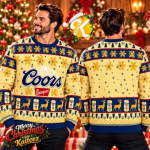 Coors Banquet Golden Reindeer Snowflake Ugly Christmas Sweater