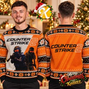 Counter Strike 2 Logo Orange And Black Ugly Christmas Sweater