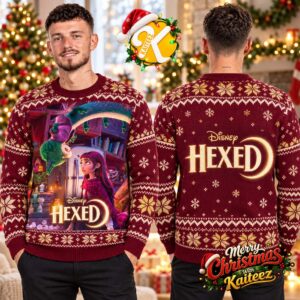 Disney Hexed Billie And Green Creature Burgundy Ugly Christmas Sweater